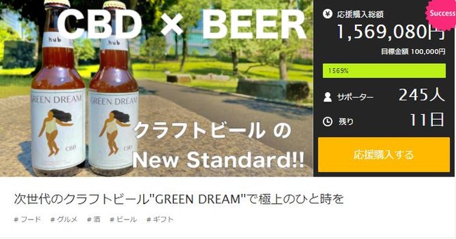 クラファン先行販売累計2,000本間近！次世代クラフトビールCBD×BEER【GREEN DREAM】Makuakeにて9月12日(日)まで大好評、先行発売中。のサブ画像2