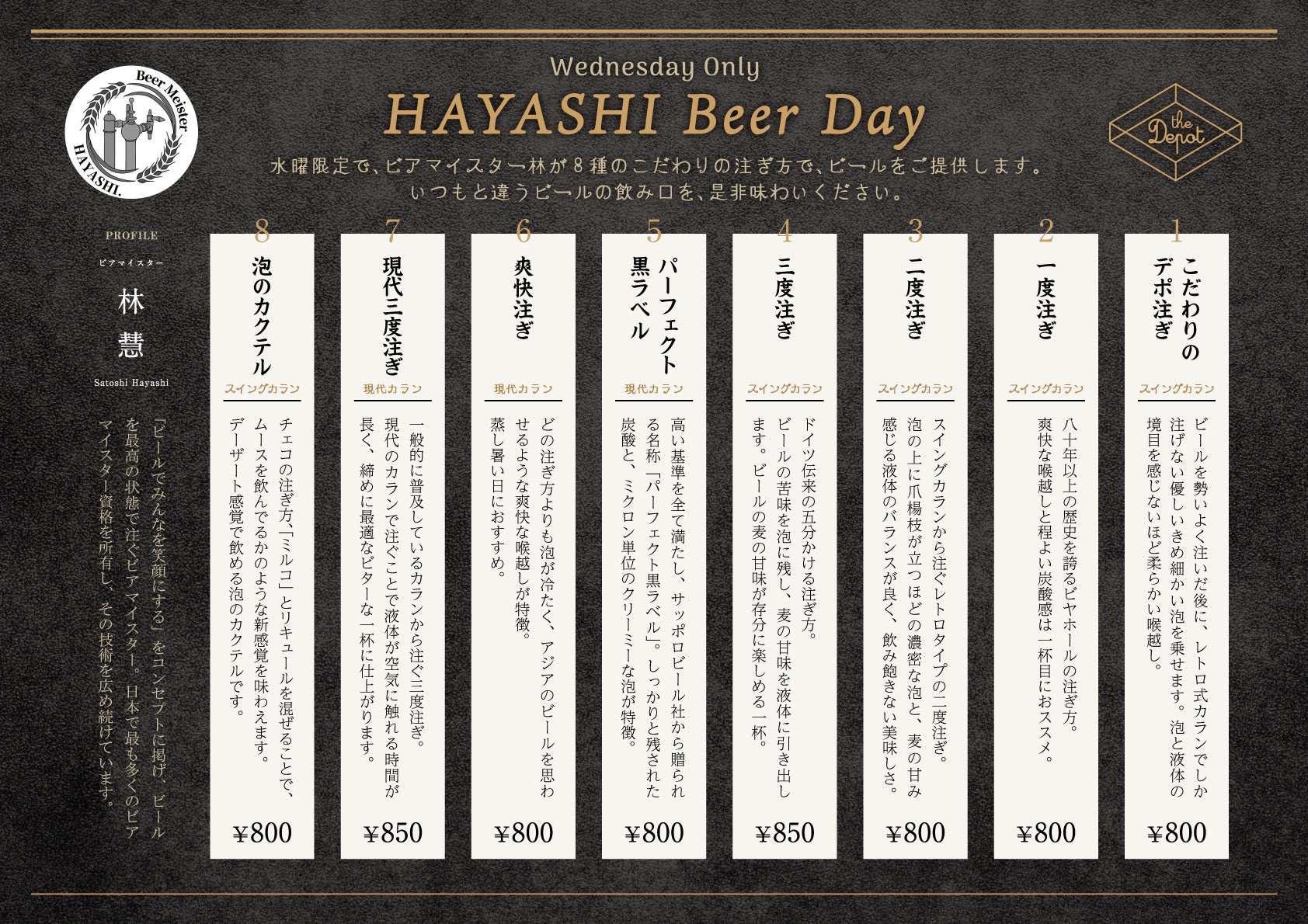 ノスタルジックバー&カフェ「Depot」にて、ビアマイスター林による注ぎ方違いのサッポロ黒ラベルが体験できる水曜日限定イベント「HAYASHI Beer Day」を6月29日(水)から開催！のサブ画像4